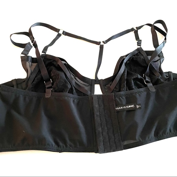 ❌SOLD Torrid Black Lace & Mesh Harness Lightly Lined Longline Underwire Bralette - Picture 10 of 16